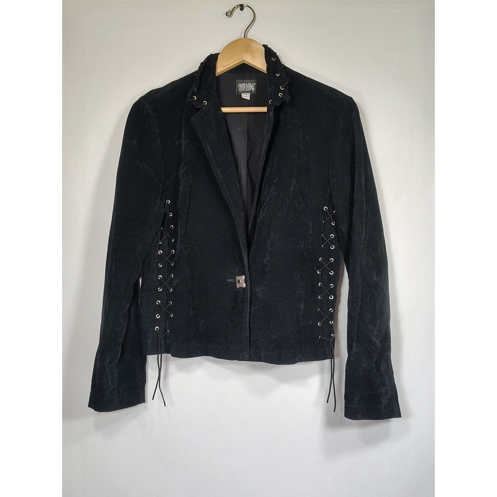 Silverado Black Lace‎ Up Western Concho Blazer Jacket Womens Medium Made in USA